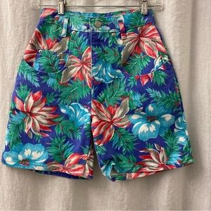 Vintage Mixed‎ Blues High Rise Floral Bermuda Shorts Size 5 100% Cotton